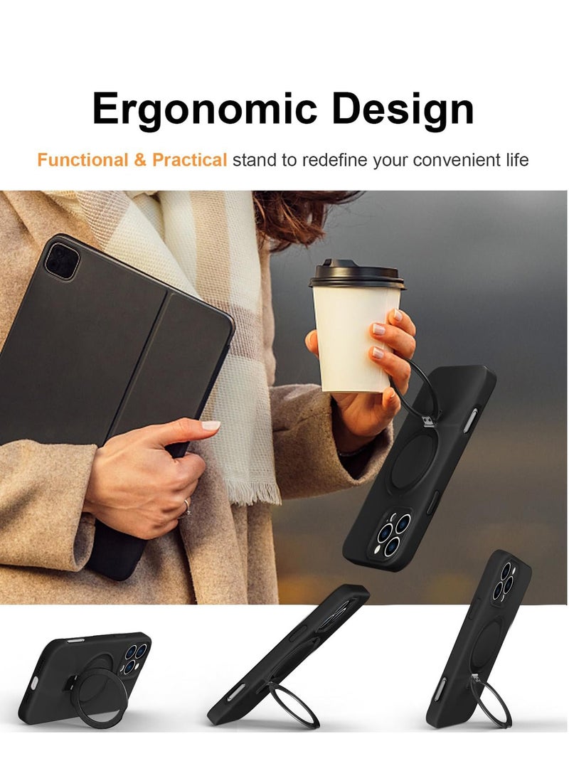 Eligo iPhone 16 Pro Max MagSafe Case Black Soft Silicone Shockproof Cover with Magnetic Invisible Kickstand Full Protection for Everyday Use - Image 3