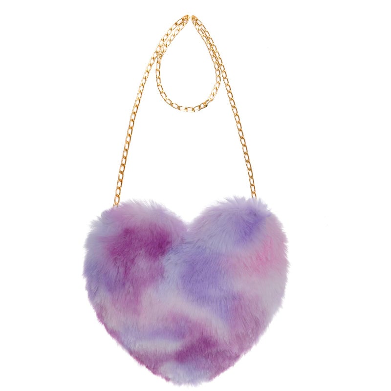 Miayon Heart Shaped Faux Fur Clutch Purse Fluffy Crossbody Shoulder Bag for Women Halloween Christmas Valentine Light Purple - Image 1