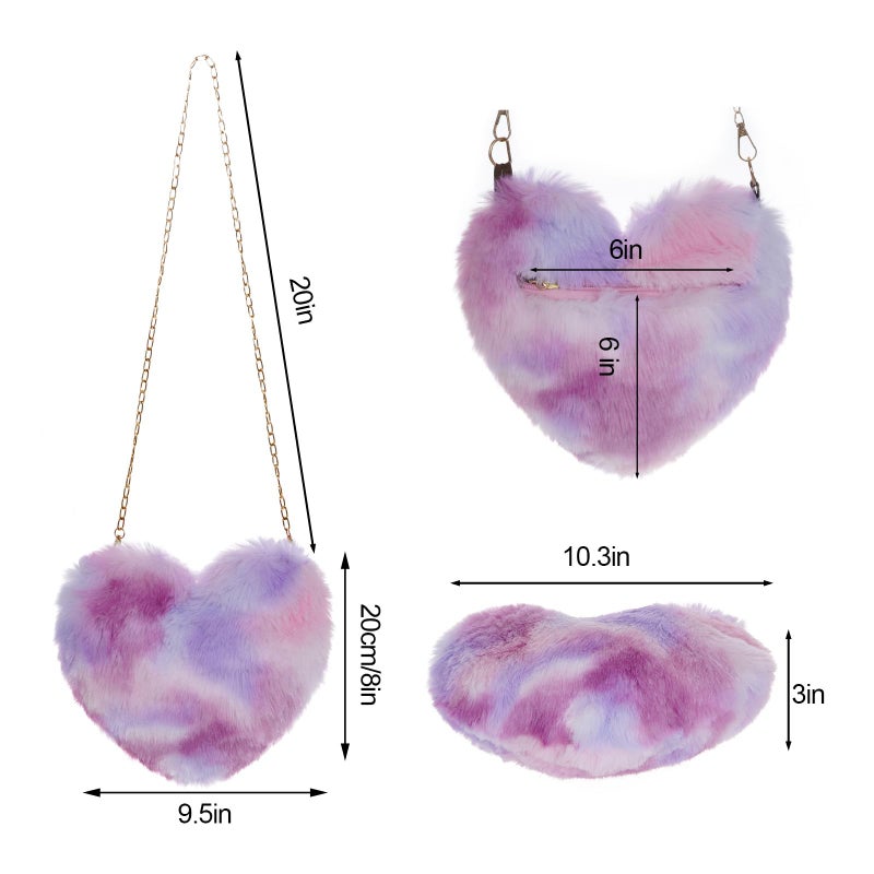 Miayon Heart Shaped Faux Fur Clutch Purse Fluffy Crossbody Shoulder Bag for Women Halloween Christmas Valentine Light Purple - Image 4