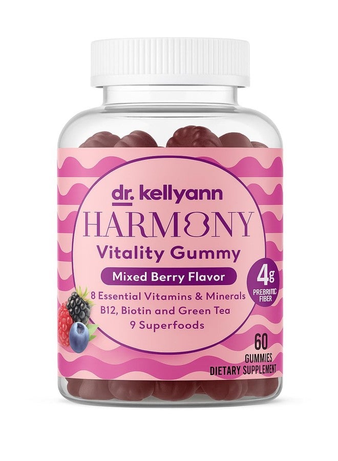Dr. Kellyann Harmony Vitality Gummies | Mixed Berry | B12, Biotin, Green Tea, Prebiotic Fiber & Superfoods | Vegan, Non-GMO, Gluten-Free | 60 Gummies - Image 1