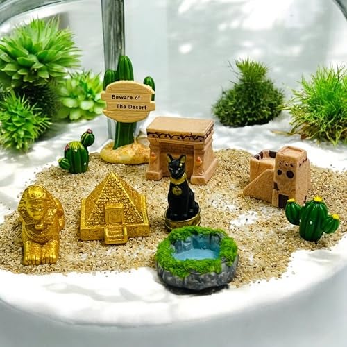 Krisah Resin Desert Theme Miniature Toys Set, 9 Pieces with Sand, Egyptian Pyramid Decor for Fairy Garden, Terrarium, Desktop - Image 2