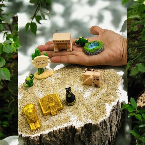 Krisah Resin Desert Theme Miniature Toys Set, 9 Pieces with Sand, Egyptian Pyramid Decor for Fairy Garden, Terrarium, Desktop - Image 3