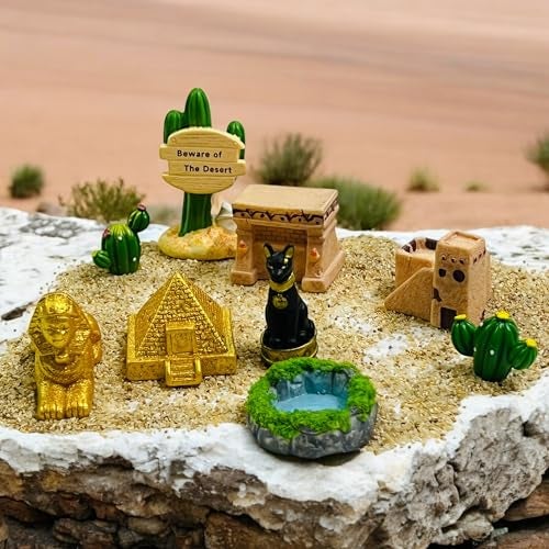 Krisah Resin Desert Theme Miniature Toys Set, 9 Pieces with Sand, Egyptian Pyramid Decor for Fairy Garden, Terrarium, Desktop - Image 4