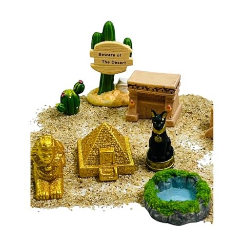 Krisah Resin Desert Theme Miniature Toys Set, 9 Pieces with Sand, Egyptian Pyramid Decor for Fairy Garden, Terrarium, Desktop - Image 5