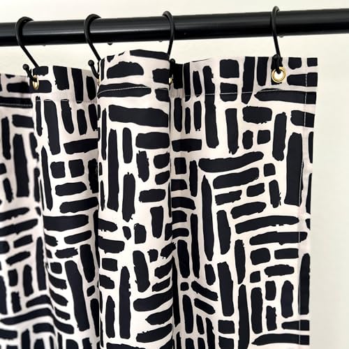 Worthwhile Goods Modern Black and Ivory Brushstroke Print Shower Curtain - Abstract Minimalist Pattern - Neutral Design - Trendy Fabric Shower Curtain for Any Bathroom - 72x72 Inches (Brushstroke) - Image 3