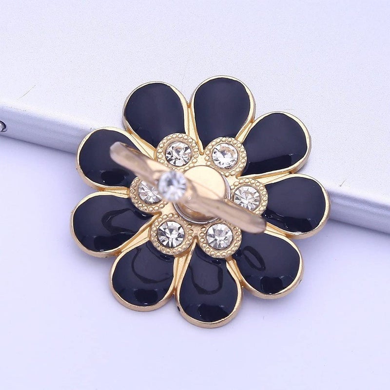 Funky Mobile Phone Ring Grip Holder Stand 360 Degree Rotation with Finger Ring for All Mobile Phone and Tablet (Universal) Nine Leaf Black