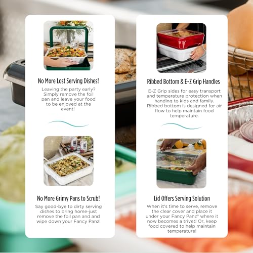 Fancy Panz Classic, Food Serving Tray, Made in the USA Foil Pan Carrier, Stackable Aluminum Pan Holders with Clear Lid, Travel Casserole Carrier With 1 Disposable Foil Pan & Serving Spoon, Green - Image 5