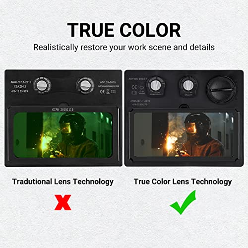 DEKOPRO Welding Helmet Auto Darkening : True Color Solar Powered Welding Hood with 2 Arc Sensors - Large Viewing Screen UV/IR Protection Wide Shade for Mig Tig Arc Weld Grinding Welder Mask - Image 3