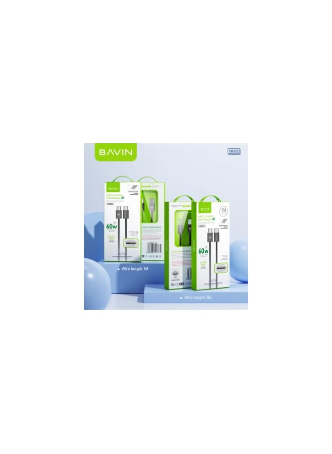 BAVIN CB322 60W PD Fast Charging Data Cable w/ 1-2m Length Nylon Braided Wire for Type-C to Type-C Support iPh 15 Series - Image 2