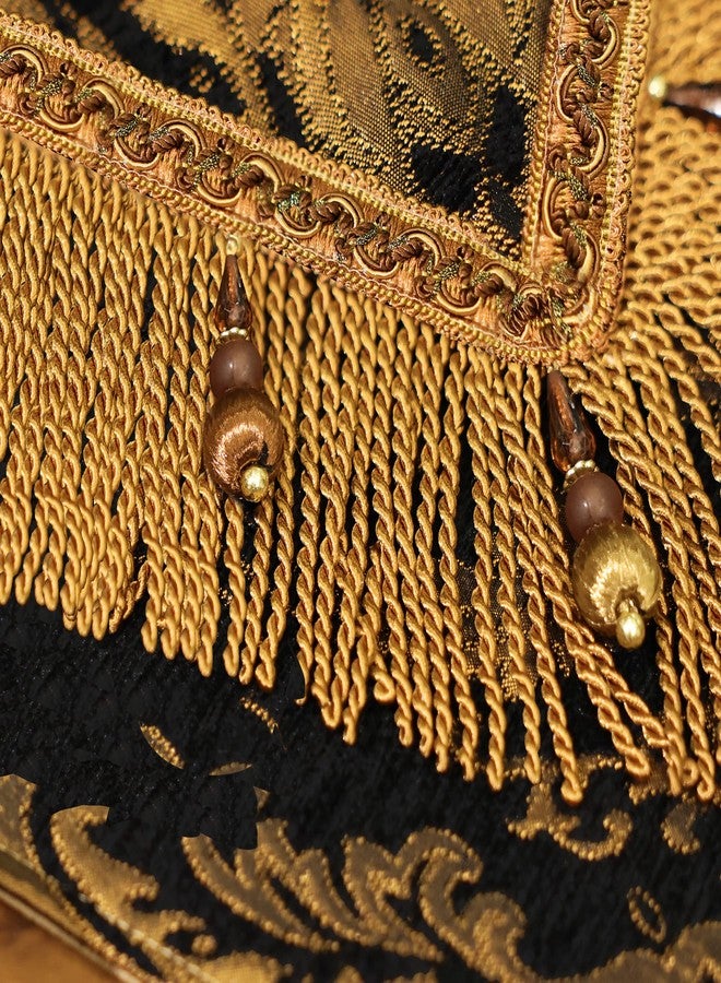 Loom and Mill Luxury Chenille Table Runner 90 Inches Long, Black Damask Jacquard Table Runners with Multi-Tassels for Halloween Dining Room Dresser Party Holiday Banquet Decorations(Black,13*90 inch) - Image 5