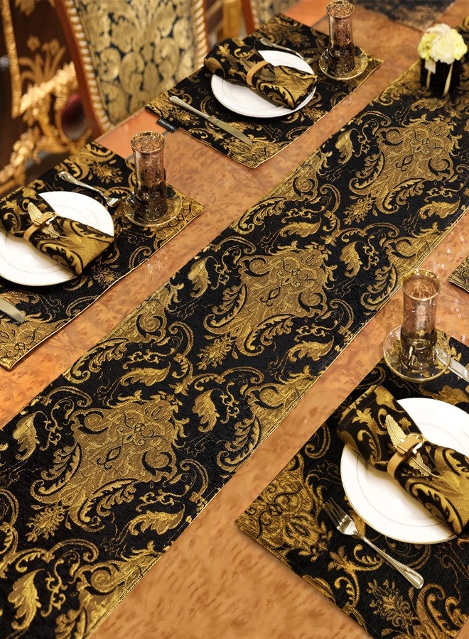 Loom and Mill Luxury Chenille Table Runner 90 Inches Long, Black Damask Jacquard Table Runners with Multi-Tassels for Halloween Dining Room Dresser Party Holiday Banquet Decorations(Black,13*90 inch) - Image 3