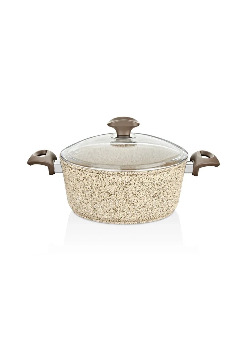 Falez Creamy Granite Casserole 22x10cm Nonstick Granite-Coated Cooking Pot with Glass Lid Induction Safe Durable Cookware - Image 2