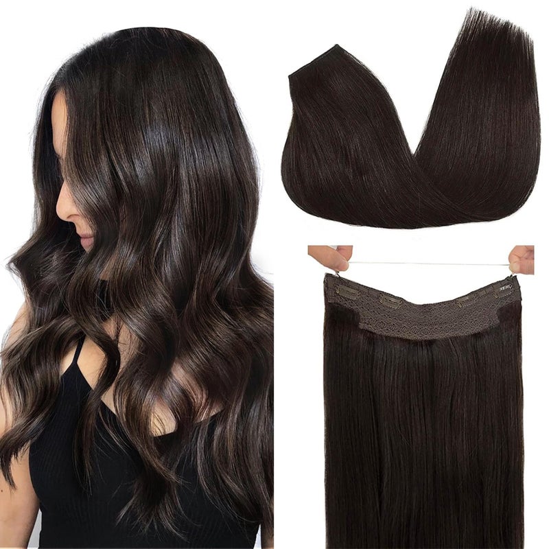 GOO GOO Wire Hair Extensions Human Hair 2 Dark Brown Natural 12inch 70g Invisible Wire Hair Extensions with Transparent Seamless Fish Line Hairpiece