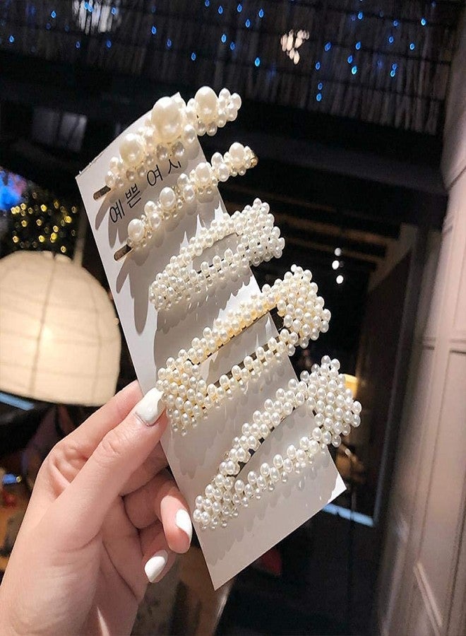 MYZON 5 PCS Pearl Hair Clips Large Hair Clips Pins Barrette Ties Hair for Women Girls, Elegant Handmade Fashion Hair Accessories Pearl Hair Clips/Ties/Hairpins for Party Jewelry Daily Use - Image 2