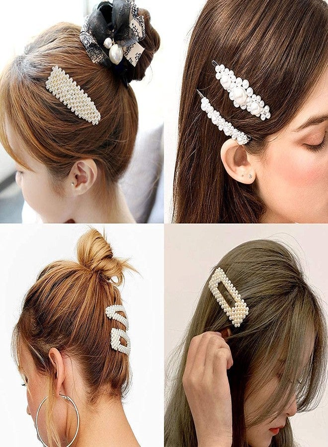MYZON 5 PCS Pearl Hair Clips Large Hair Clips Pins Barrette Ties Hair for Women Girls, Elegant Handmade Fashion Hair Accessories Pearl Hair Clips/Ties/Hairpins for Party Jewelry Daily Use - Image 4