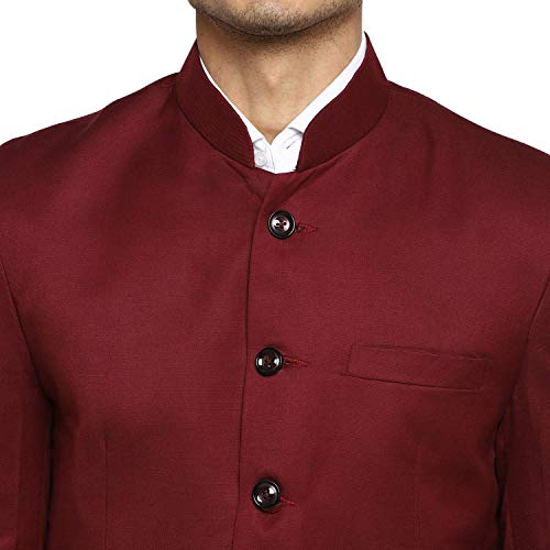 Royal Kurta Mens Viscose Bandhgala Suit (40" Coat 34" Pant, Maroon) - Image 5