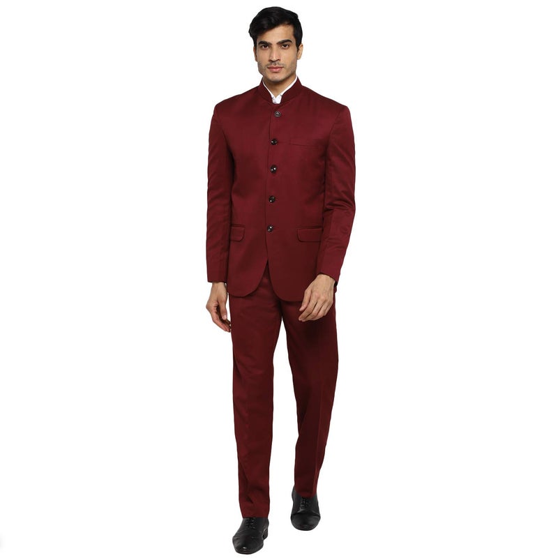 Royal Kurta Mens Viscose Bandhgala Suit (40" Coat 34" Pant, Maroon) - Image 3