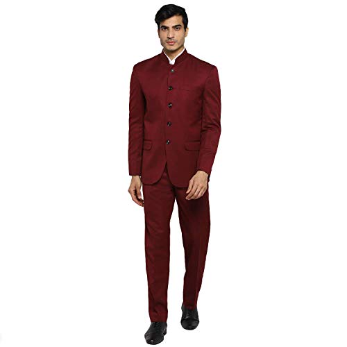 Royal Kurta Mens Viscose Bandhgala Suit (40" Coat 34" Pant, Maroon) - Image 1