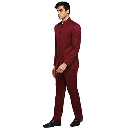 Royal Kurta Mens Viscose Bandhgala Suit (40" Coat 34" Pant, Maroon) - Image 2