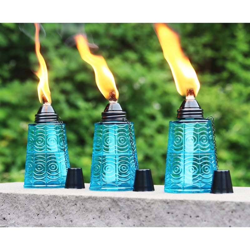 Seraphic Citronella Table Top Torches for Outdoor Patio, 16oz Decorative Glass Torch Citronella Candles for Outside Deck, Garden, Parties, Set of 3, Blue - Image 2