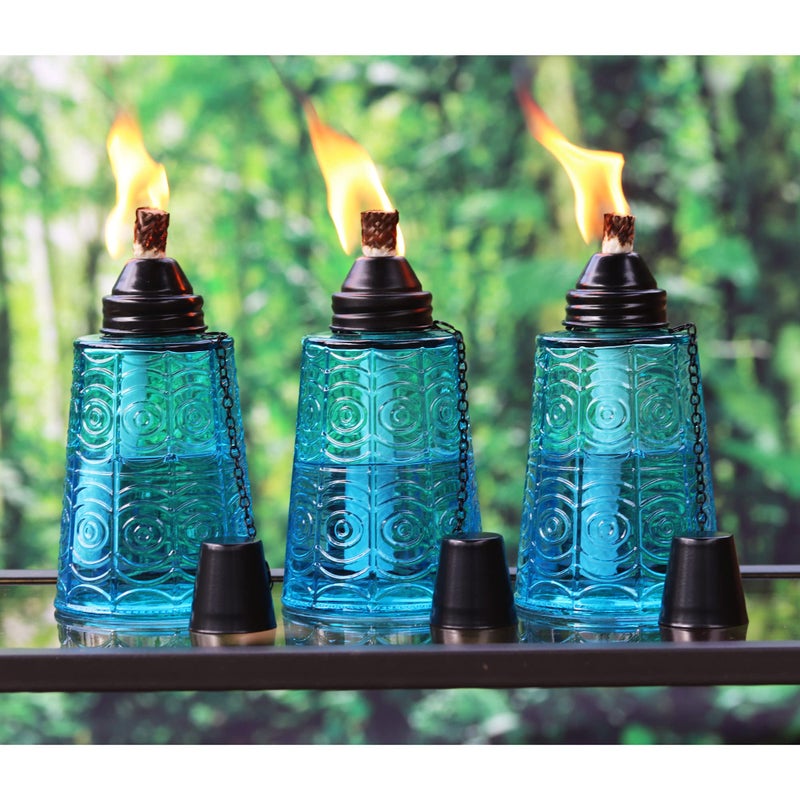 Seraphic Citronella Table Top Torches for Outdoor Patio, 16oz Decorative Glass Torch Citronella Candles for Outside Deck, Garden, Parties, Set of 3, Blue - Image 3