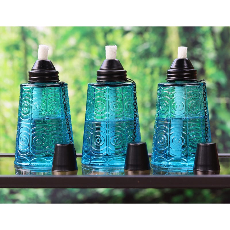 Seraphic Citronella Table Top Torches for Outdoor Patio, 16oz Decorative Glass Torch Citronella Candles for Outside Deck, Garden, Parties, Set of 3, Blue - Image 4