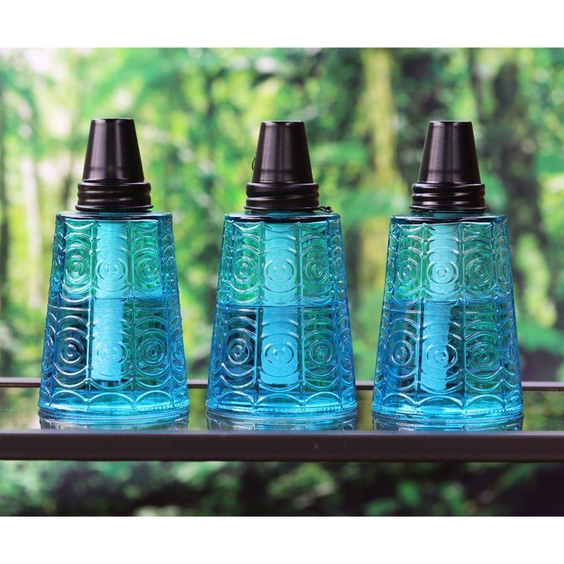 Seraphic Citronella Table Top Torches for Outdoor Patio, 16oz Decorative Glass Torch Citronella Candles for Outside Deck, Garden, Parties, Set of 3, Blue - Image 5