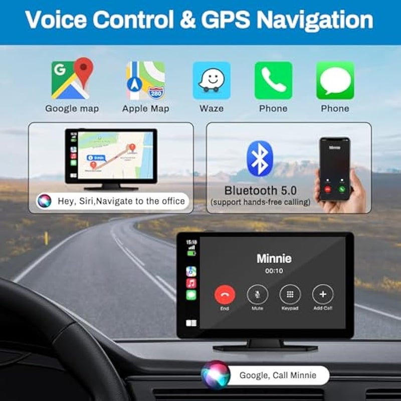 أنكوفو Wireless Carplay Screen for Car with 4K Dash Cam, 9 Portable Carplay & Android Auto, Car Touchscreen with 1080p Backup Camera, GPS/Voice Control/FM//Mirror Link/Bluetooth - Image 2
