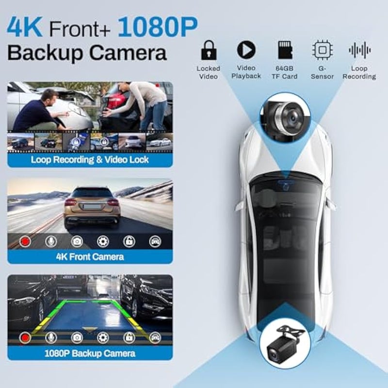 أنكوفو Wireless Carplay Screen for Car with 4K Dash Cam, 9 Portable Carplay & Android Auto, Car Touchscreen with 1080p Backup Camera, GPS/Voice Control/FM//Mirror Link/Bluetooth - Image 3