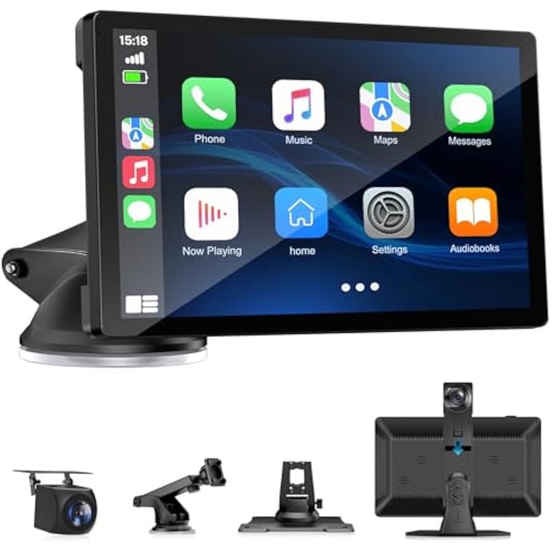 أنكوفو Wireless Carplay Screen for Car with 4K Dash Cam, 9 Portable Carplay & Android Auto, Car Touchscreen with 1080p Backup Camera, GPS/Voice Control/FM//Mirror Link/Bluetooth - Image 1