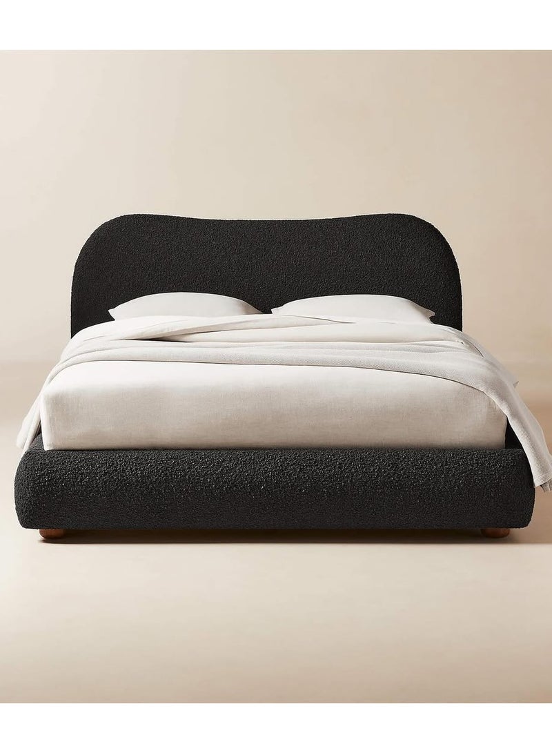 Karnak Moana-3 Bed with Upholstered Tandy Boucle Fabric â€“ Luxurious Bedroom Decor Black King Size 180x200cm - Image 1