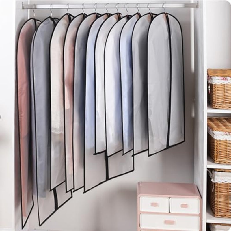 Extra Long Dress Garment Bags 60in Clear Hanging Lightweight Breathable Dust Cover with Study Full Zipper for Storage Clothes and Travel Pack of 6 - Image 4