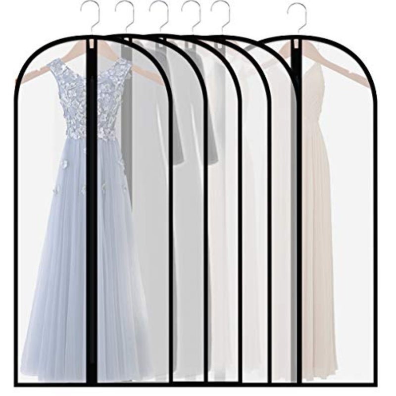 Extra Long Dress Garment Bags 60in Clear Hanging Lightweight Breathable Dust Cover with Study Full Zipper for Storage Clothes and Travel Pack of 6 - Image 1