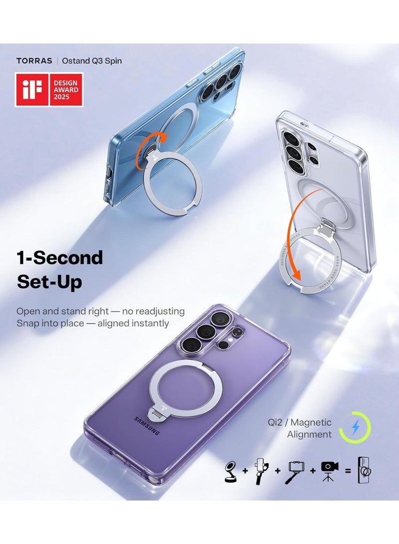 Ostand Q3 Spin Series for Samsung Galaxy S26 Ultra Case with 360 Magnetic Stand, Fit for Magsafe, 4X Mil-Grade Shockproof Case with Kickstand, Translucent Frosted, Transparent - Image 5