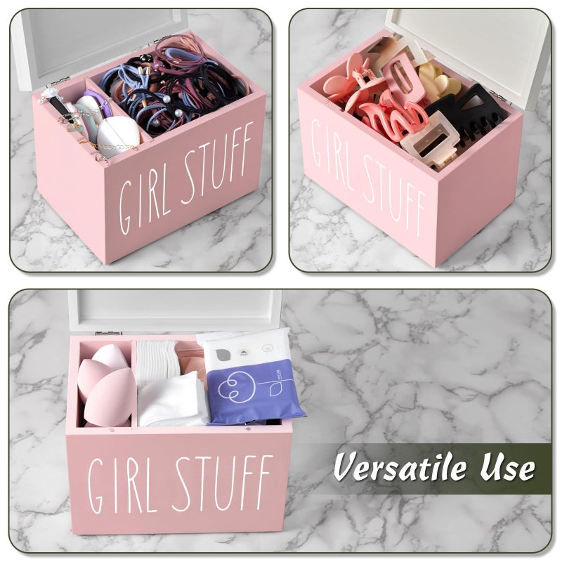 DRASTAR Tampon Holder for Bathroom, Pink Lady Stuff Box for Bathroom Accessories, Pink Bathroom Decor,Feminine Product Organizer, Pad Organize Case with hinged lid, Shark Week Tampon Storage - Image 5