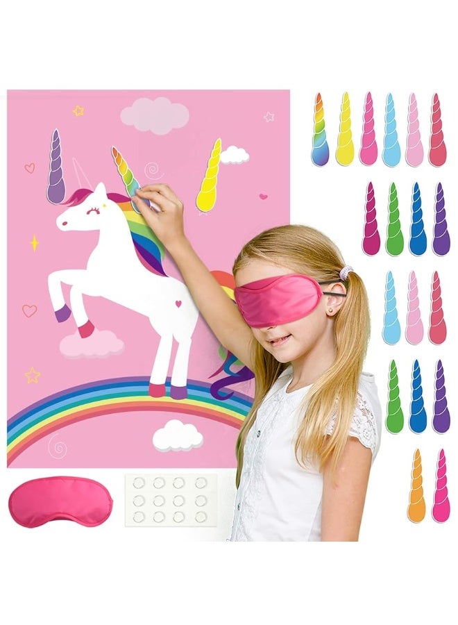 FEPITO Birthday Party Game for Kids Pin The Horn on Unicor-Game Poster with 24 Horn Stickers Pin The Tail Game for Girl Unicor-Birthday Rainbow Party Favors Supplies Wall Home Room Decorations - Image 5