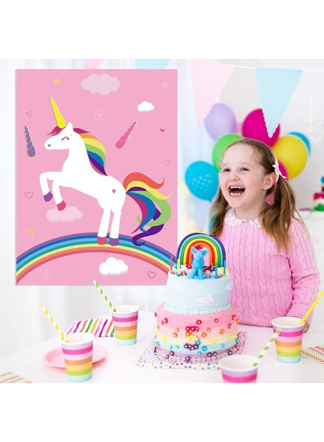 FEPITO Birthday Party Game for Kids Pin The Horn on Unicor-Game Poster with 24 Horn Stickers Pin The Tail Game for Girl Unicor-Birthday Rainbow Party Favors Supplies Wall Home Room Decorations - Image 1