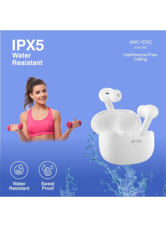 ERD سماعات أذن لاسلكية ERD TWS-601 - أبيض | صوت ستيريو لاسلكي حقيقي | محركات 10 مم | 30 ساعة من وقت التشغيل | تحكم باللمس | تقليل الضوضاء - Image 4