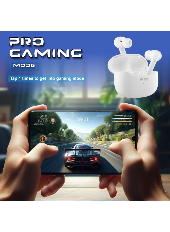 ERD سماعات أذن لاسلكية ERD TWS-601 - أبيض | صوت ستيريو لاسلكي حقيقي | محركات 10 مم | 30 ساعة من وقت التشغيل | تحكم باللمس | تقليل الضوضاء - Image 3