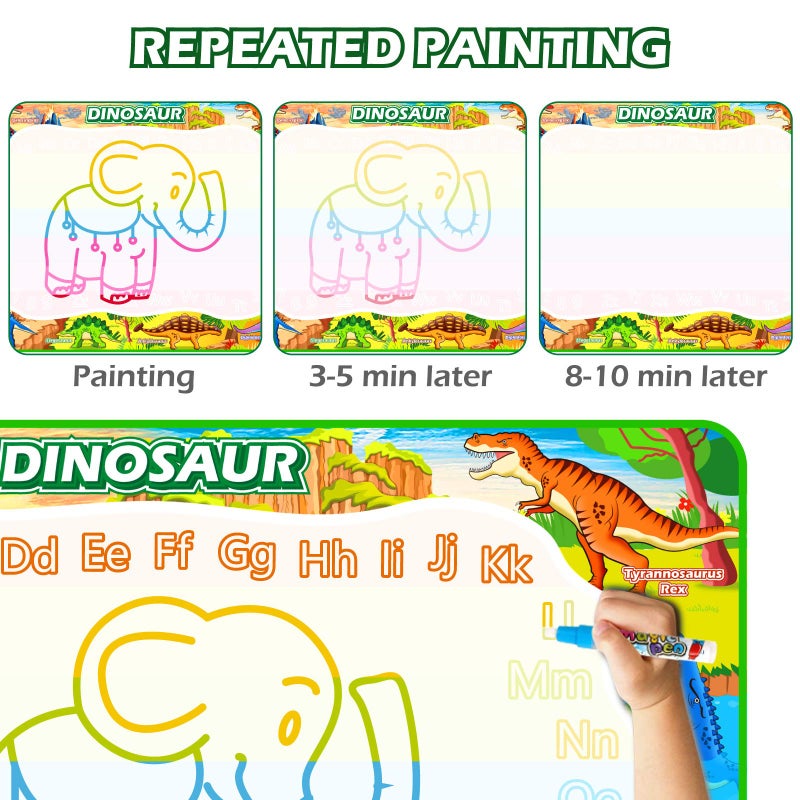 Jasonwell Aqua Water Doodle Mat 60x40 Inches Large Magic Drawing Doodling Mat Coloring Mat Educational Toys Christmas Birthday Gifts for Kids Toddler Boys Girls Age 2 3 4 5 6 7 8 Year Old (Dinosaur) - Image 2