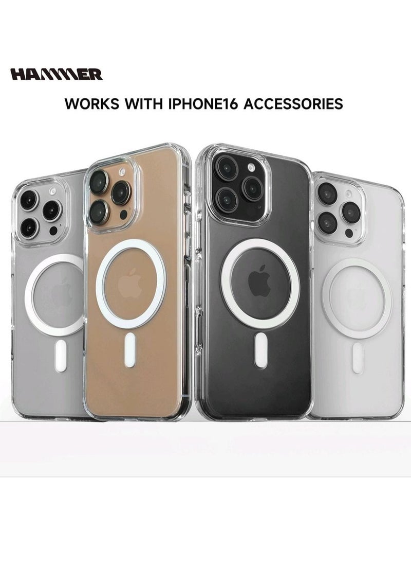 Hammer package complete iPhone 16 Pro comes with 2 transparent front protectors, a cover, and a slim crystal case anti-yellowing, drop-resistant, with a tilt degree, full lens protection, anti-scratch