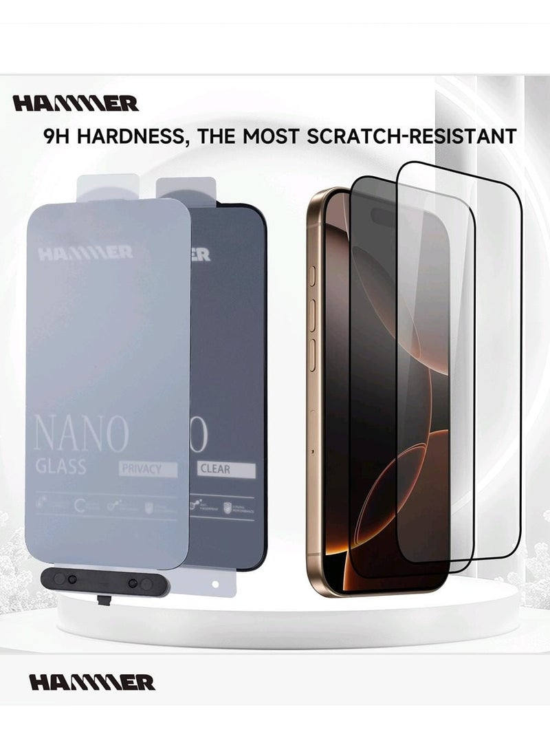 Hammer package complete iPhone 16 Pro comes with 2 transparent front protectors, a cover, and a slim crystal case anti-yellowing, drop-resistant, with a tilt degree, full lens protection, anti-scratch