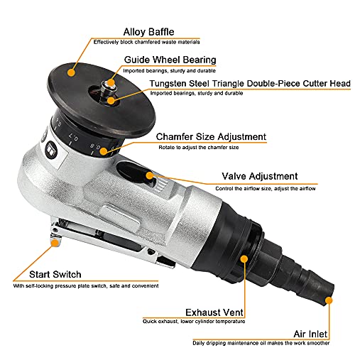 SI FANG Mini Pneumatic Chamfering Tool with Replace Blades Inserts and Bearings, 45 Degree Air Chamfer Deburring Tool, Portable Chamfering Machine for Metal C0.1-2 Angle Quick Trimming Beveling - Image 2