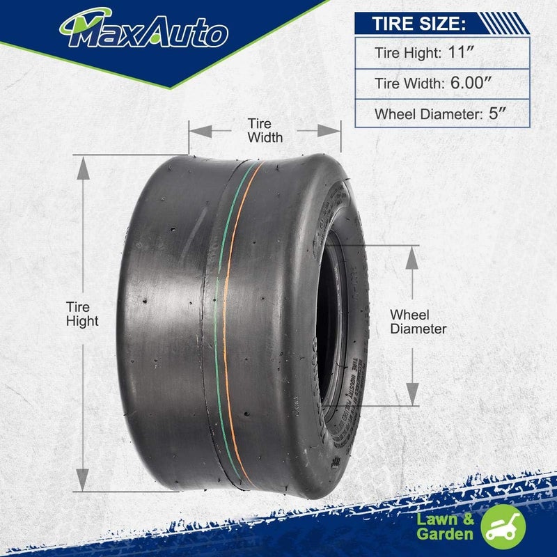 MaxAuto 11x6.00-5 Lawn Mower Tires,Tubeless 4 Ply 11x6-5 Smooth Zero Turn Garden Riding Tractor Lawnmower Go-Kart Tires, 2Pcs - Image 5