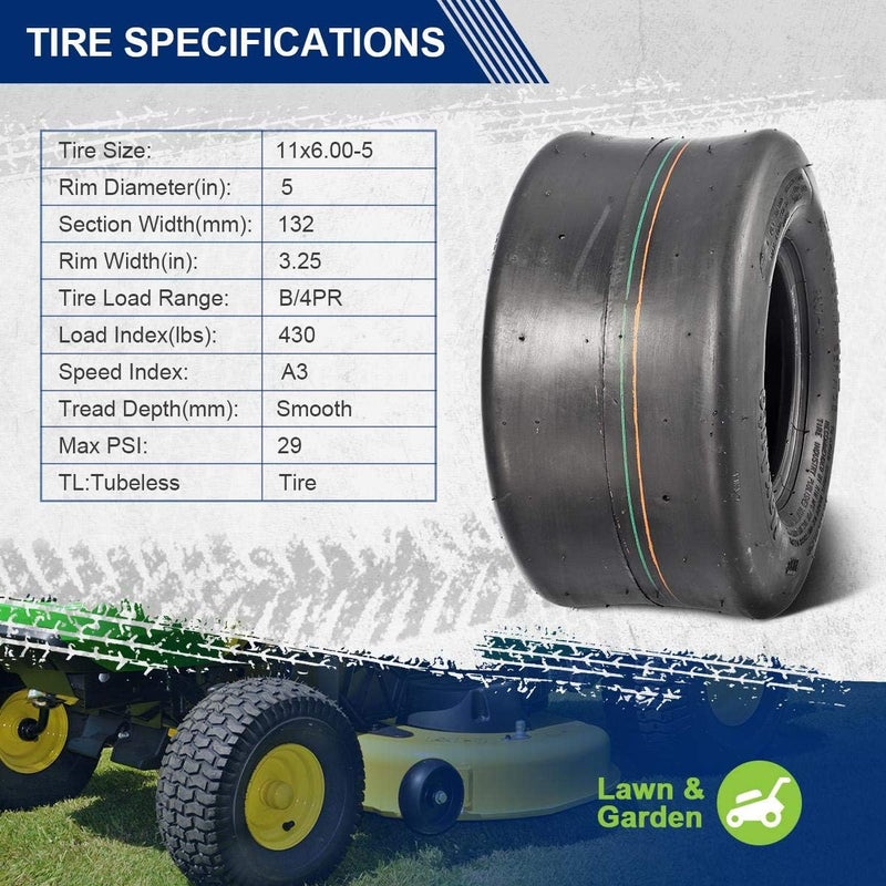 MaxAuto 11x6.00-5 Lawn Mower Tires,Tubeless 4 Ply 11x6-5 Smooth Zero Turn Garden Riding Tractor Lawnmower Go-Kart Tires, 2Pcs - Image 3