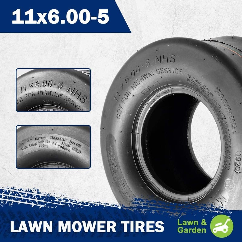 MaxAuto 11x6.00-5 Lawn Mower Tires,Tubeless 4 Ply 11x6-5 Smooth Zero Turn Garden Riding Tractor Lawnmower Go-Kart Tires, 2Pcs - Image 2