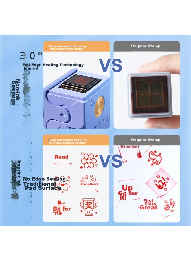 Cat Prince Maotaizi Children's Reward Stamp, Fully Automatic Rotating Award Stamp, 7-in Teacher's Stamp For Changing Homework Comments, Encouraging Elementary School Students, Praise Correction, Teacher's Little Red Flower Seal, Blue - Image 3