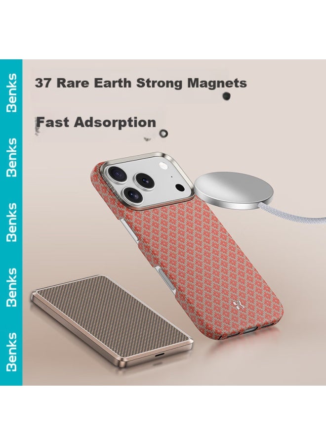 Benks (benks) Iphone 17 Pro Max Case, Apple 17 Pro Max [kevlar] Diamond Pattern Floating Weave Kevlar Magnetic Ultra-thin Premium Protective Cover, Classic Orange - Image 2