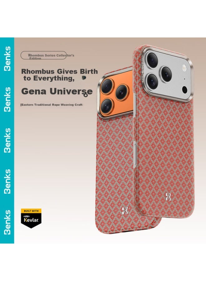 Benks (benks) Iphone 17 Pro Max Case, Apple 17 Pro Max [kevlar] Diamond Pattern Floating Weave Kevlar Magnetic Ultra-thin Premium Protective Cover, Classic Orange - Image 1