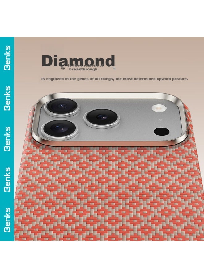 Benks (benks) Iphone 17 Pro Max Case, Apple 17 Pro Max [kevlar] Diamond Pattern Floating Weave Kevlar Magnetic Ultra-thin Premium Protective Cover, Classic Orange - Image 3